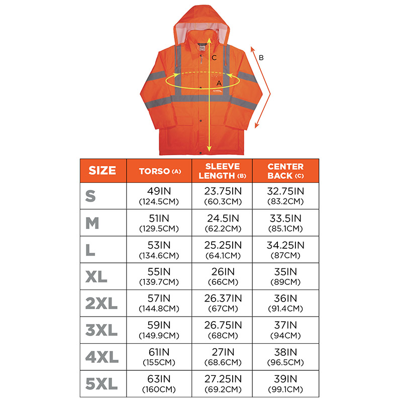 Ergodyne 8366 GloWear Type R Class 3 Lightweight Hi-Vis Rain Jacket Orange S - View #7