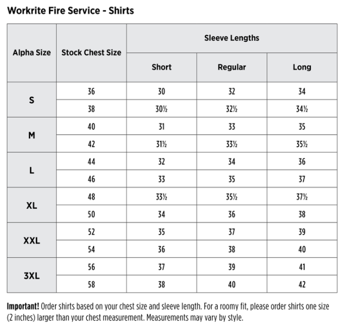 Workrite Fire Service FSF0 Men's Classic Long Sleeve Firefighter Shirt ...