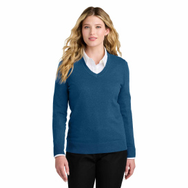 Port Authority LSW2850 Ladies Easy Care V-Neck Sweater - Aegean Blue Heather