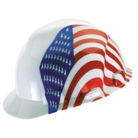 MSA V-Gard Hard Hat- Dual American Flag Logo