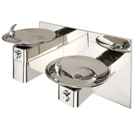 Hi-Lo Barrier-Free Wall Mounted Dual High Polished Stainless Steel Drinking Fountain with Back Pane