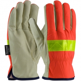 PIP 125-468 Top Grain Pigskin Leather Palm Gloves with Hi-Vis Nylon Back and 3M Thinsulate Liner