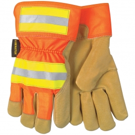 Memphis 19251 Luminator Grain Pigskin Leather Gloves - Hi-Viz Reflective Back