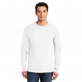 Gildan 2410 Ultra Cotton Long Sleeve T-Shirt with Pocket - White