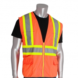 PIP 302-MAP Type R Class 2 Solid Two-Tone Surveyor Safety Vest with Twelve Pockets - Orange