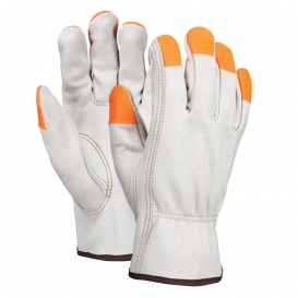 MCR Safety 3213CHVSP Industry Grade Grain Cow Leather Driver Gloves - Hi-Viz Orange Fingertips