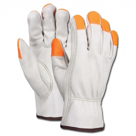 Memphis 3213CHVSP Industry Grade Grain Cow Leather Driver Gloves - Hi-Viz Orange Fingertips