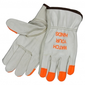 MCR Safety 3213HVI Select Grade Grain Leather Driver Gloves - Orange Fingertips - \