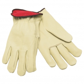 MCR Safety 3250 Grain Cowhide Leather Driver Gloves - Red Fleece Lined - Natural