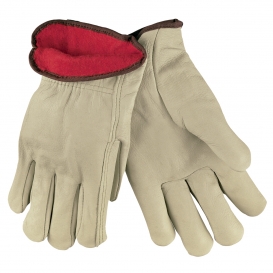 Memphis 3250 Grain Cowhide Leather Driver Gloves - Red Fleece Lined - Natural