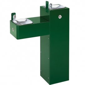 Model 3300 Hi-Lo Freeze Resistant Two Bubbler Pedestal Green Powder-Coated Finish Drinking Fountain
