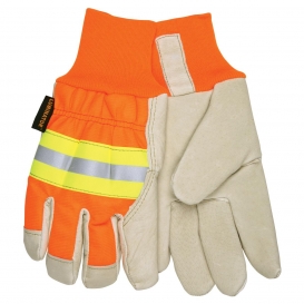 MCR Safety 3440 Luminator Grain Pigskin Leather Driver Gloves - Knit Wrist - Reflective Stripe