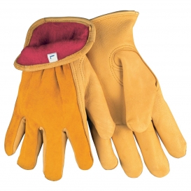 MCR Safety 3555 Select Grade Grain Deerskin Leather Driver Gloves - Red Fleece Lined - Yellow