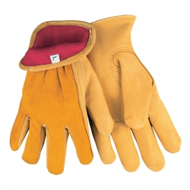 Memphis 3555 Regular Grade Grain Deerskin Leather Driver Gloves - Red Fleece Lined - Yellow