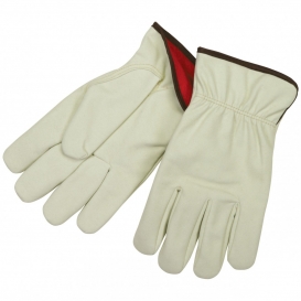 MCR Safety 3750 Split Cowhide Textured Driver Gloves - Red Fleece Lining - Beige