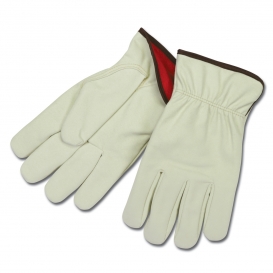 Memphis 3750 Split Cowhide Textured Driver Gloves - Red Fleece Lining - Beige