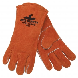 MCR Safety 4300 Red Ram Premium Select Shoulder Cow Leather Welder Gloves - Cotton Drill Lined