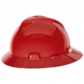 MSA 475371 V-Gard Full Brim Hard Hat - Fas-Trac Suspension - Red