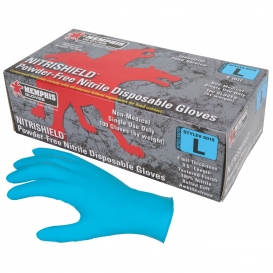 Memphis 6015 NitriShield Disposable Industrial Grade Nitrile Gloves - 4 mil - Powder Free - Blue