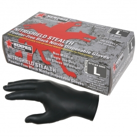 Memphis 6060 NitriSheild Stealth Disposable Industrial Grade Nitrile Gloves - 3 mil - Powder Free - Black