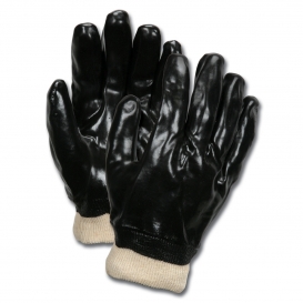 Memphis 6100 Single Dipped PVC Coated Gloves - Knit Wrist - Interlock Lined - Black