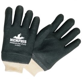 Memphis 6100SJ Double Dipped Premium PVC Gloves - Jersey Lined - Knit Wrist