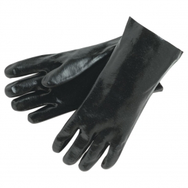 MCR Safety 6300 Single-Dipped PVC Gloves with 14 Interlock Lining 1-Pair Black Smooth Finish Large 