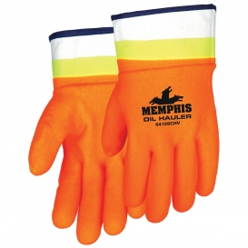 Memphis 6410SCHV Double Dipped PVC Gloves - Safety Cuff - Hi Vis Orange