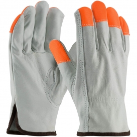 PIP 68-163HV Regular Grade Top Grain Cowhide Leather Drivers Glove with Hi-Vis Fingertips - Keystone Thumb