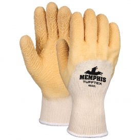 Memphis 6832 TuffTex Fully Coated Single Latex Dip Gloves - Seamless Knit Liner - Yellow - Knit Wrist