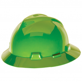 MSA 815570 V-Gard Full Brim Hard Hat - Fas-Trac Suspension - Bright Lime Green