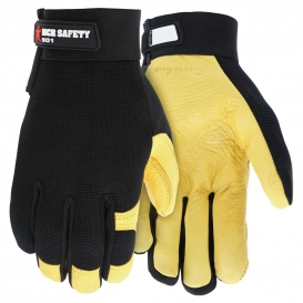 MCR Safety 901 Grain Deerskin Mechanics Gloves - Spandex Back - Velcro Closure