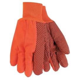 Memphis 9018DO Double Palm Canvas Gloves - Dotted One Side - Knit Wrist - Orange