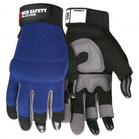 MCR Safety 902 Three-Fingerless Synthetic Leather Palm Mechanics Gloves - Blue