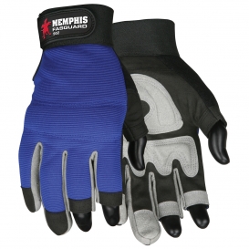 Memphis 902 Three-Fingerless Synthetic Leather Palm Multi-Task Gloves - Blue
