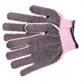 Memphis 9614P String Knit Gloves - 13 Gauge Cotton/Polyester - Two Sided PVC Dots - Powder Pink
