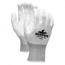 Memphis 9665 PU Coated Palm String Knit Gloves - 13 Gauge Nylon Shell - White
