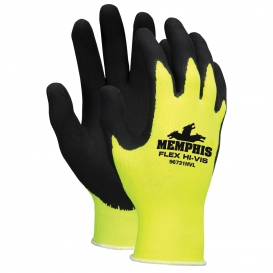 Memphis 96731HV Flex Latex Coated Gloves - 13 Gauge Nylon/Polyester Shell - Hi-Vis Yellow
