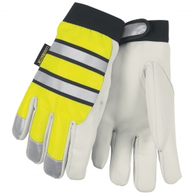 Memphis 968 Multi-Task Gloves - Insulated Grain Goatskin - Hi-Vis Yellow w/ Reflective Stripe