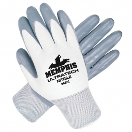 Memphis 9683 UltraTech Nitrile Coated Palm String Knit Gloves - 15 Gauge Nylon Shell - White/Gray