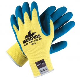 Memphis 9687 FlexTuff Latex Coated Gloves - 10 Gauge DuPont Kevlar Fibers - Yellow/Blue