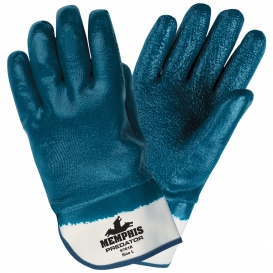 Memphis 9761R Predator Fully Coated Rough Nitrile Gloves - Safety Cuff - Blue / White