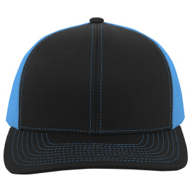 Pacific Headwear 104C Trucker Snapback Hat - Black/Neon Blue