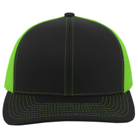 Pacific Headwear 104C Trucker Snapback Hat - Black/Neon Green