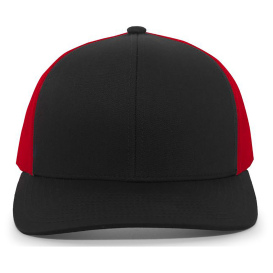 Pacific Headwear 104C Trucker Snapback Hat - Black/Red/Black