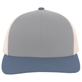 Pacific Headwear 104C Trucker Snapback Hat - Heather Grey/Beige/Ocean Blue