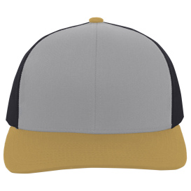 Pacific Headwear 104C Trucker Snapback Hat - Heather Grey/Lt Charcoal/Amber Gold