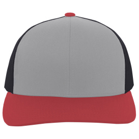 Pacific Headwear 104C Trucker Snapback Hat - Heather Grey/Lt Charcoal/Varsity