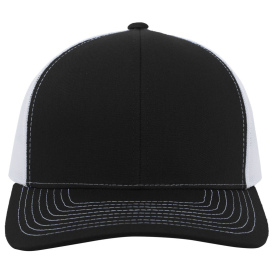 Pacific Headwear 104S Contrast Stitch Trucker Snapback Cap - Black/White