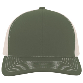 Pacific Headwear 104S Contrast Stitch Trucker Snapback Cap - Moss Green/Beige